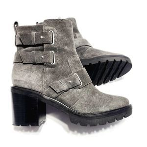 Marc Fisher LTD Dream Womens Gray Leather Ankle Combat Boots Size 9 Medium (B,M)